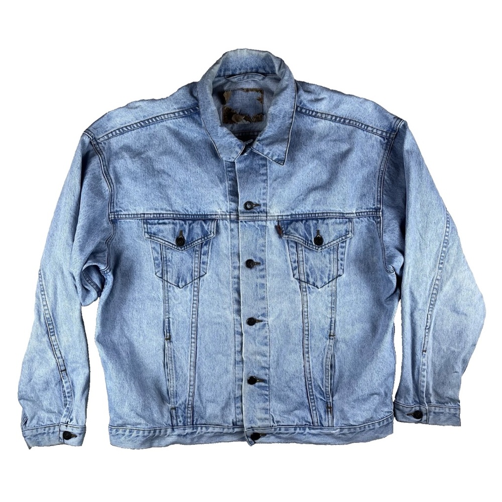 Vintage 80s 90s Levis XL Orange Tab Blue Trucker Denim Jean Jacket Side Pockets